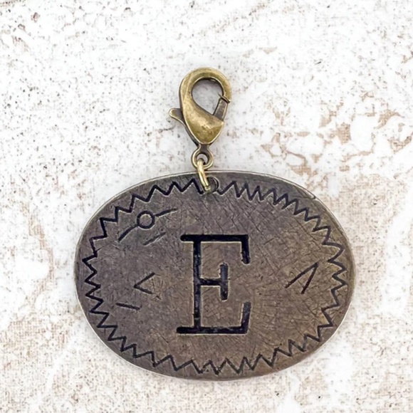 Boho “ E “ Bronze Oval Letter E Charm - Picture 1 of 3